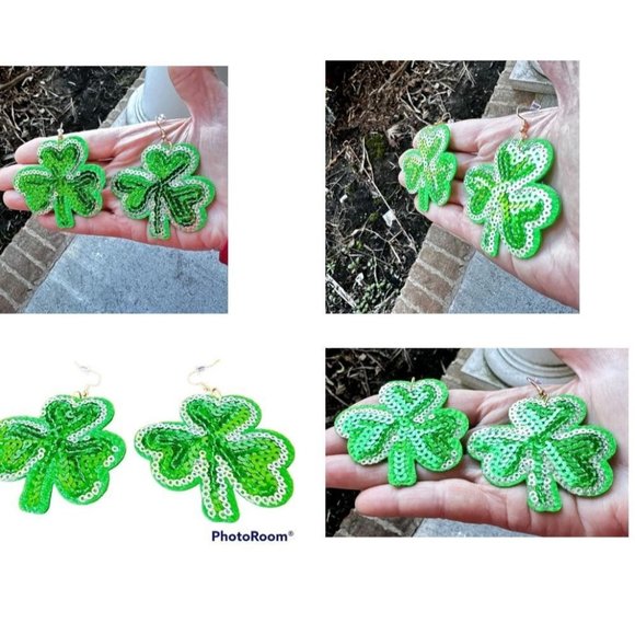 Shamrock Earrings Dangle Hooks Sequins St Patrick's Day Party Irish Fest… - Picture 5 of 12